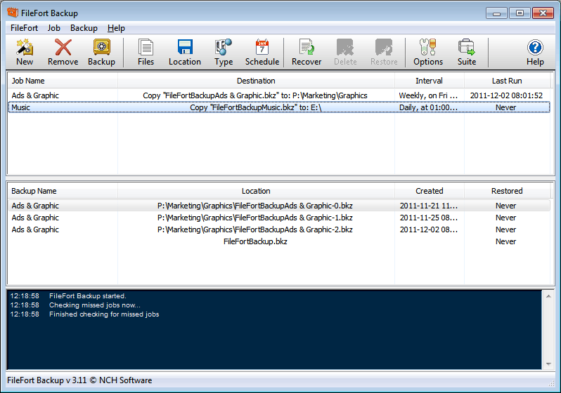 Click to view FileFort Home File Backup Software 3.13 screenshot