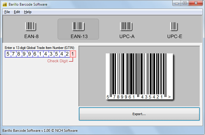 Barillo Free Barcode Generation Software. Easily create UPC and EAN barcodes.