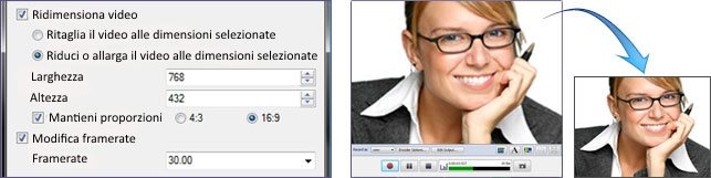 Ridimensiona e regola prima della registrazione video.