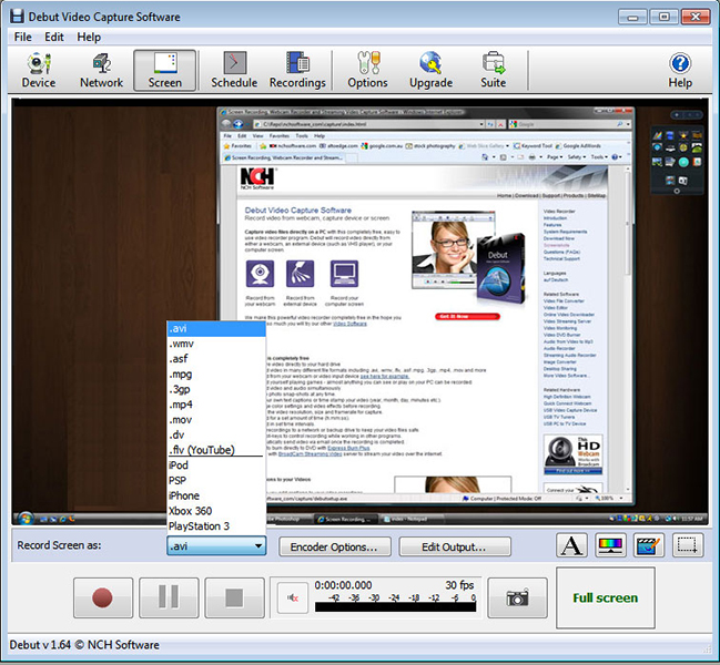 Record video from your screen, webcam or other video devices on your PC for free