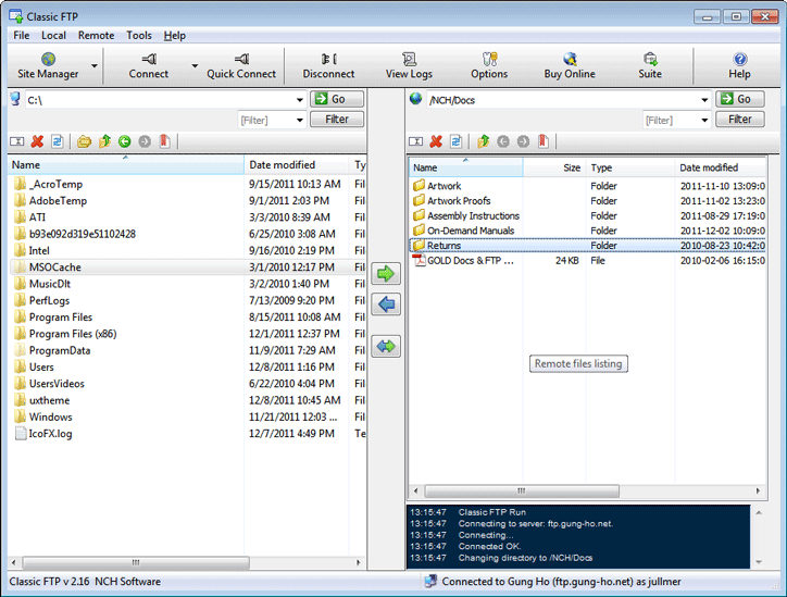 Classic FTP Free FTP Client 2.38 screenshot