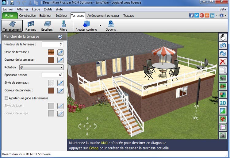 Capture d'écran d'une terrasse dans DreamPlan Logiciel de plan de maison