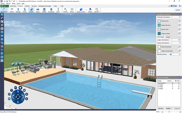 Capture d'écran de la conceptio d'une piscine dans DreamPlan