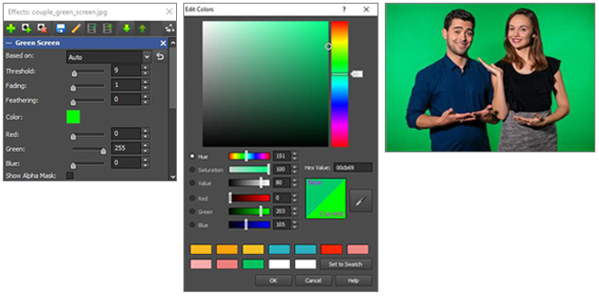 Removing green screen background in VideoPad screenshot