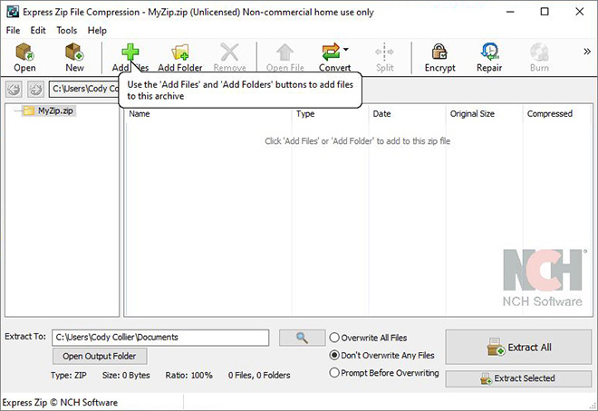 Express Zip File Compression Software add files to make a zip folder screenshot