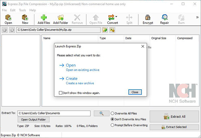 Express Zip File Compression Software create a zip file screenshot