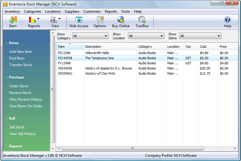 Screenshot for Inventoria Free Stock Control Software 3.05