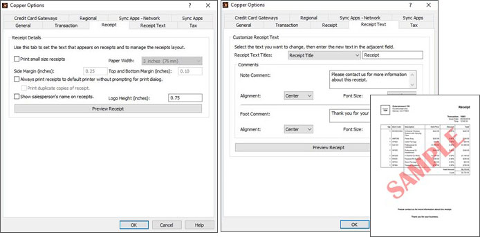 Capture d'écran qui montre comment imprimer des reçus dans Copper logiciel PDV 