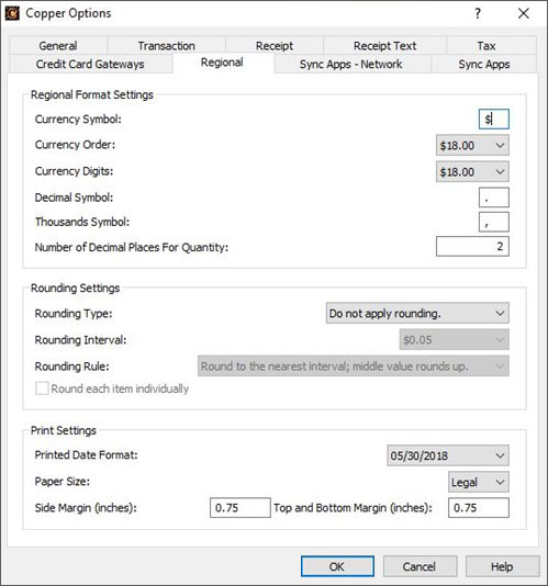 Copper POS Point of Sale Software currency options screenshot