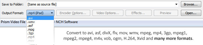 Video file format converter for avi, mpeg, .vob,  .wmv and other file formats.