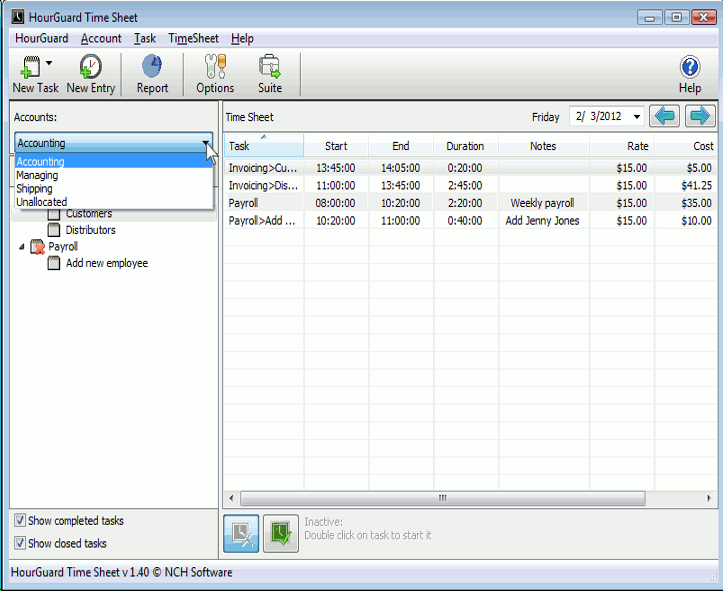 Click to view HourGuard Free Timesheet Software 1.40 screenshot