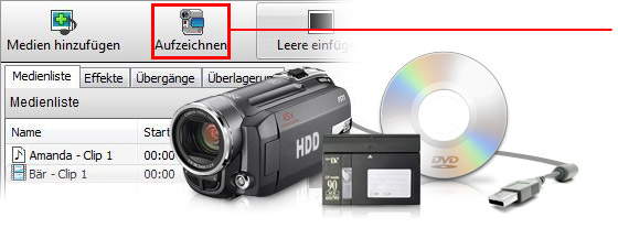 VideoPad unterstützt fast jede Art an Video-Eingabegerät, einschließlich DV-basierte oder HDV-Camcorder
