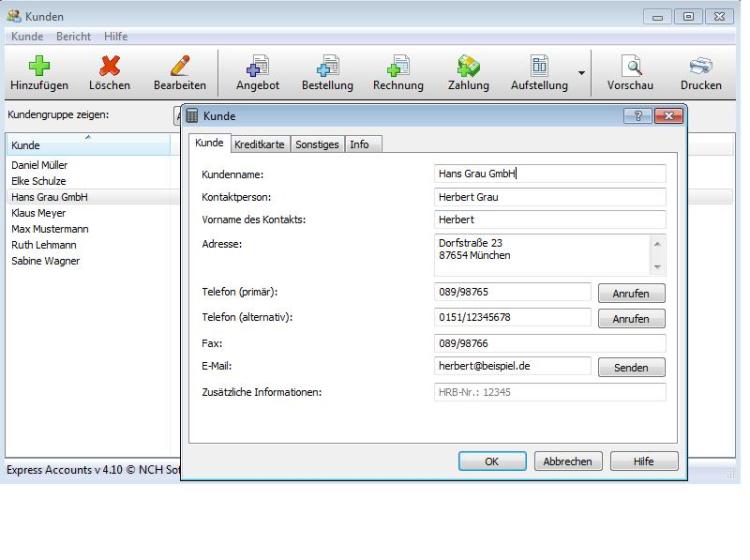 Express Accounts Buchhaltungsoftware Kundendetails Screenshot