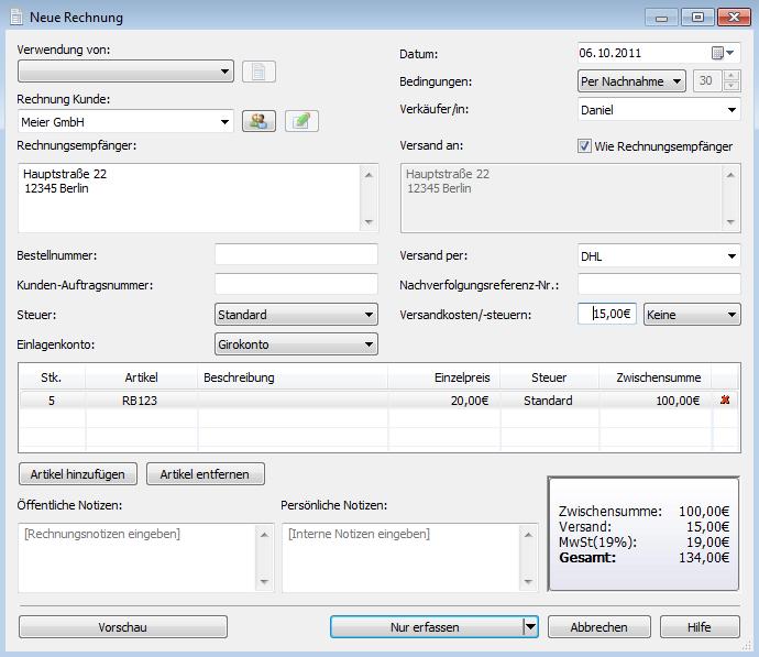 Express Accounts Buchhaltungssoftware Rechnungsstellung Screenshot