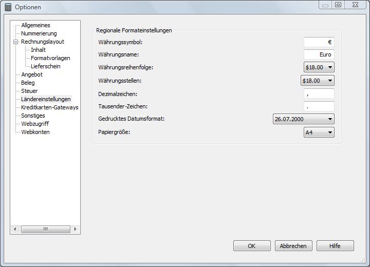 Express Accounts Buchhaltungsoftware Optionen Screenshot