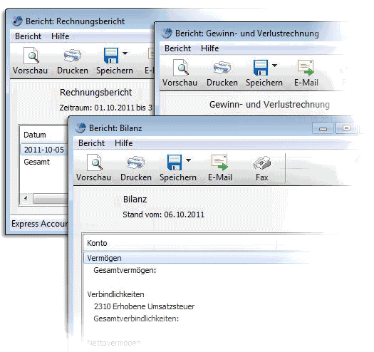 Express Accounts Buchhaltungssoftware Berichte Screenshot