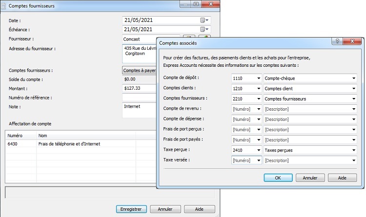 Capture d'écran des comptes à recevoir dans Express Accounts - Logiciel de comptabilité
