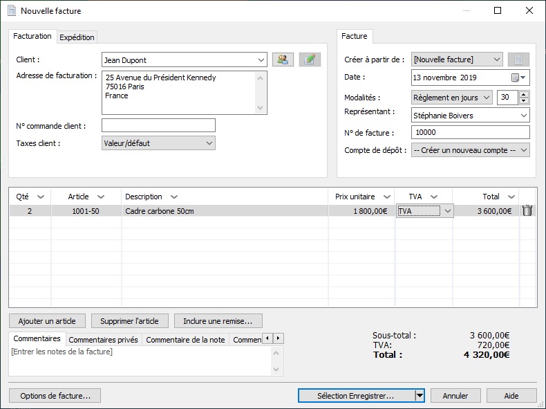 Facturation sur Express Accounts - Logiciel de comptabilité