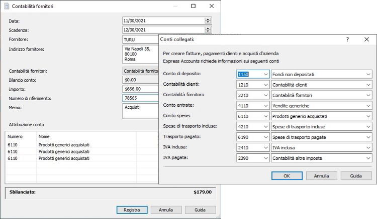 Schermate di conti pagabili in Express Accounts Software di contabilità