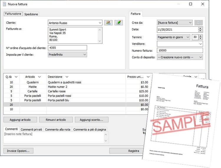Schermate di Express Accounts Software di contabilità e fatturazione