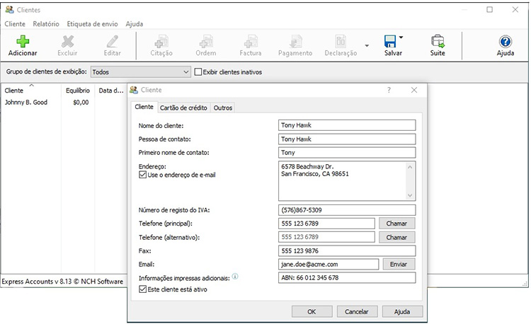 Express Accounts Accounting Software cliente detalha captura de tela