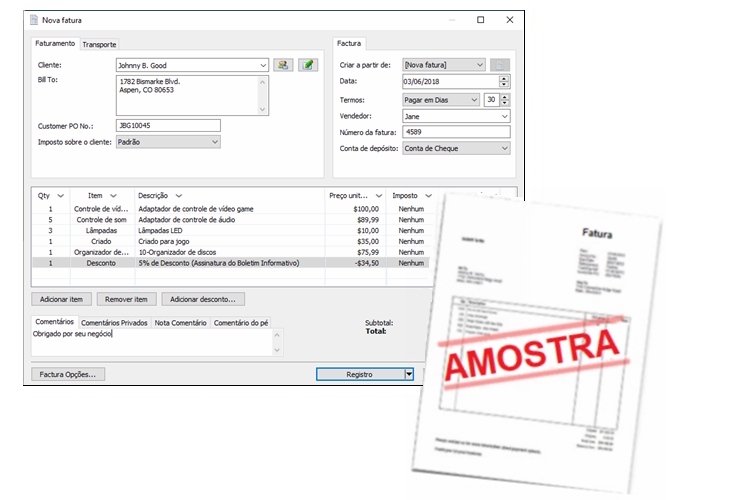 Captura de tela de faturamento do Software contábil de Express Accounts