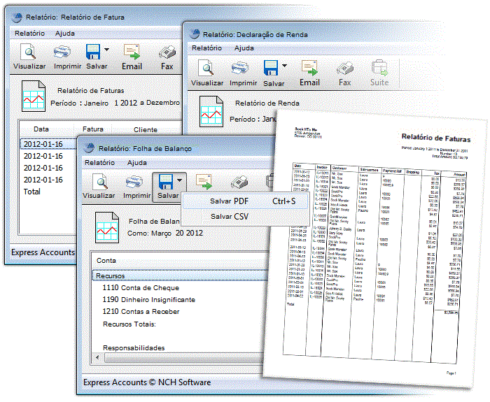 Relatórios de software de contabilidade de Express Accounts captura de tela