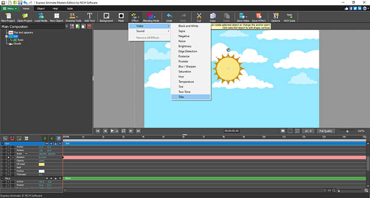 Express Animate Animation Software transformaties en effecten screenshot