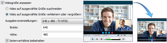 Videogröße vor der Aufnahme anpassen.