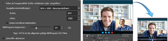 Videogröße vor der Aufnahme anpassen.
