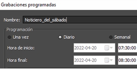 Configura una programación, paso 2