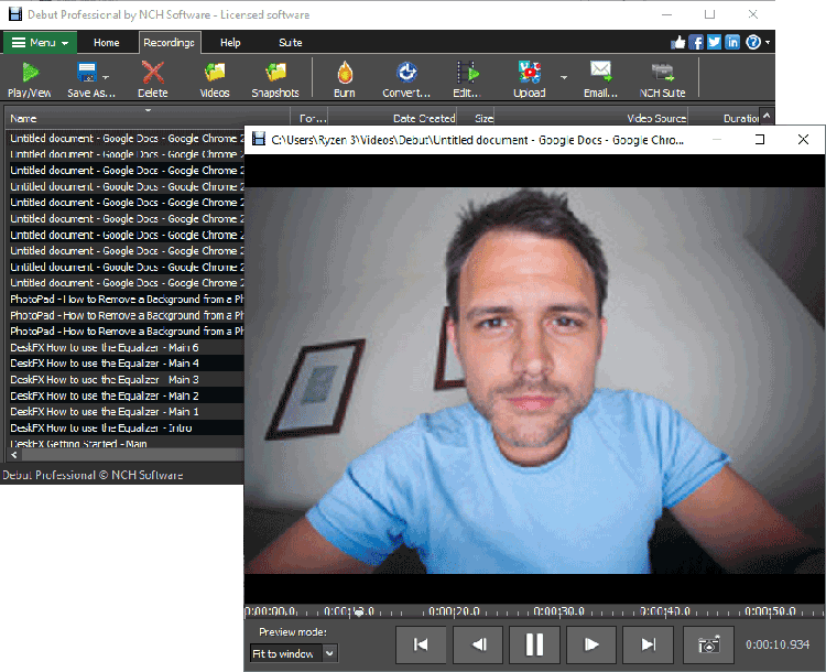 Debut Screen Recorder Software playback screenshot