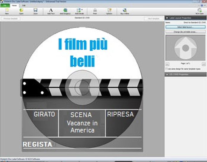 Schermata del software etichetta disco