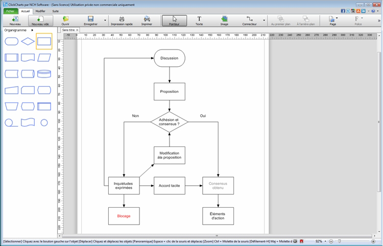 Captures d'écran de l'alignement des objets dans ClickCharts, logiciel de diagrammes et organigrammes