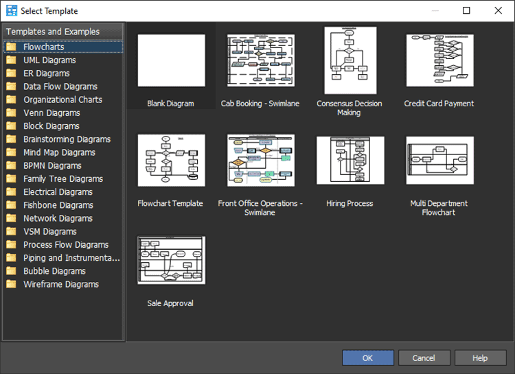 Clique em Modelos de gráficos de gráficos de diagrama e fluxograma