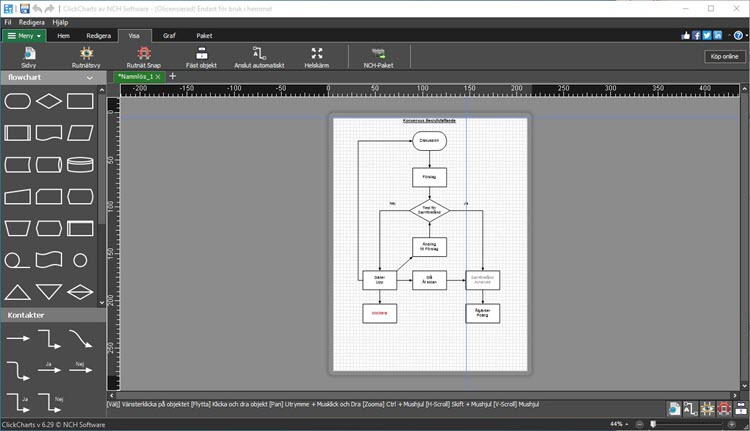 ClickCharts diagram & flödesschema programvara snap objekt skärmdump