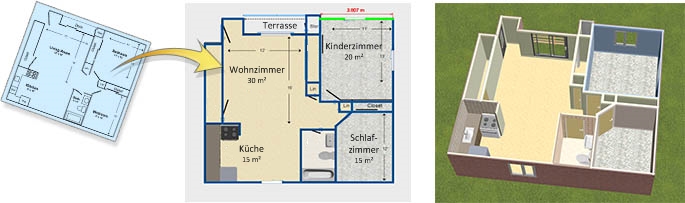 Mit dem Abpausmodus vorhandene Grundrisse importieren