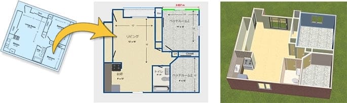 ご自宅の図面を読み込んで簡単に増改築プランを作成