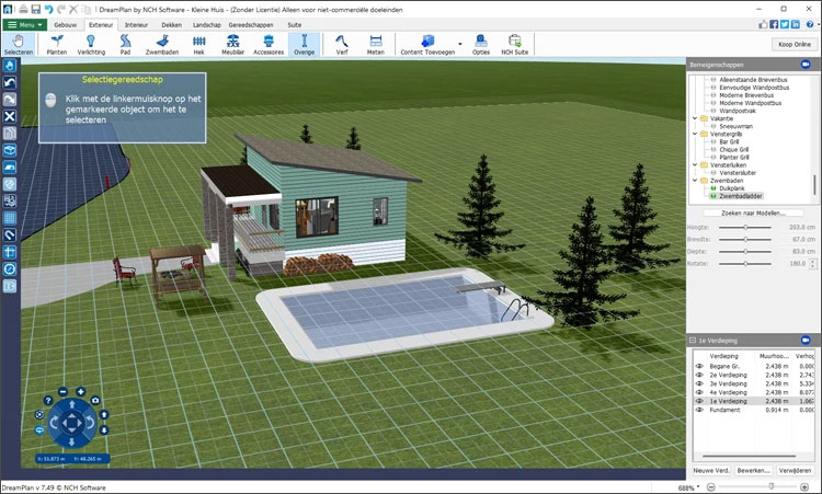 Screenshot van Dreamplan Zwembadontwerpsoftware zwembadontwerp
