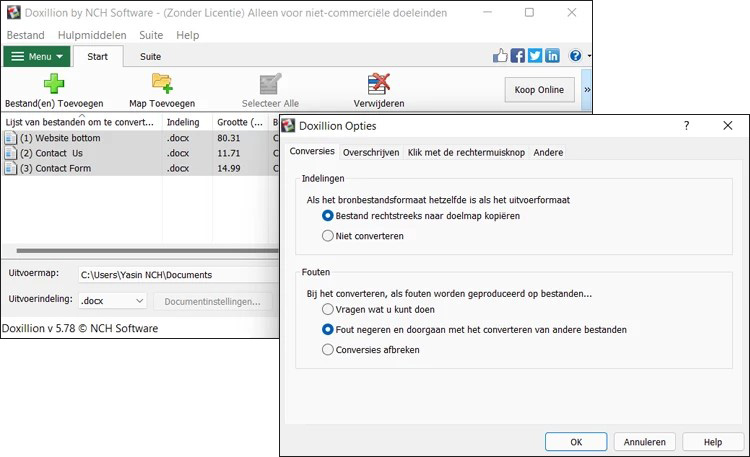 Doxillion Document Converter Software opties screenshot