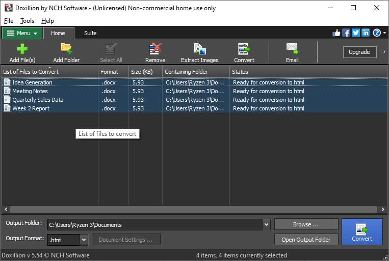 Doxillion Document Converter Software convert multiple files screenshot