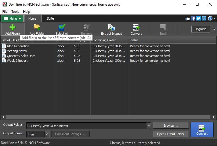 Doxillion Document Converter Software add files screenshot