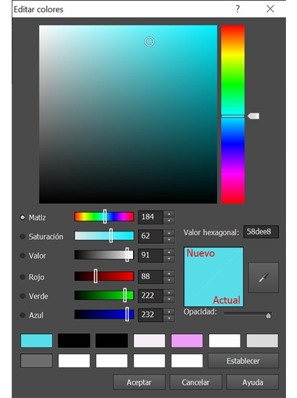 DrawPad screenshot para crear colores personalizados y guardar muestras