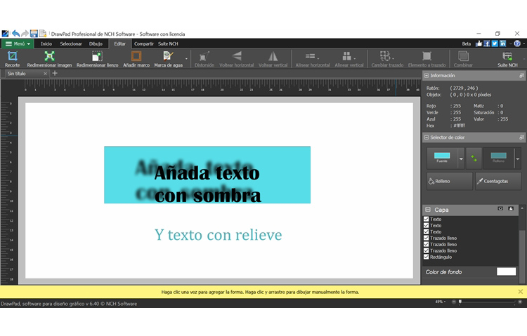 DrawPad screenshot para Agregar texto con efectos como sombra paralela y bisel