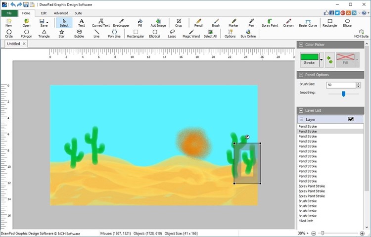 Skapa digitala målningar med en mängd olika verktyg för teckningar på frihands- och pådrag DrawPad skärmdump