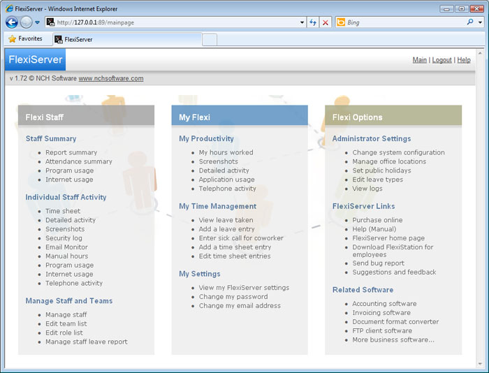 FlexiServer Employee Management screenshot