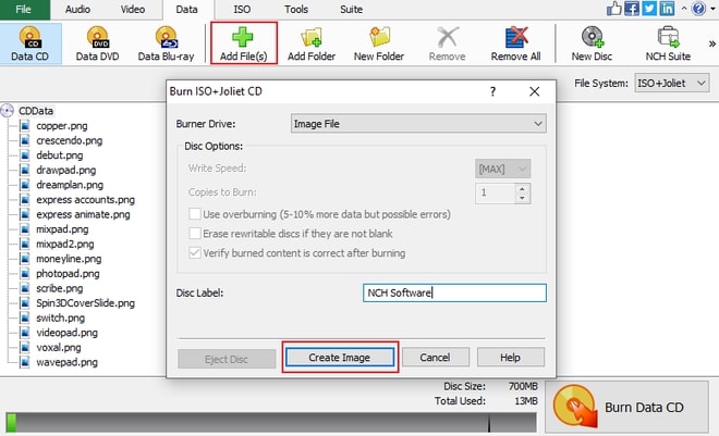 Abbild, das zeigt, wie man eine ISO-Datei aus Computerdateien erstellt