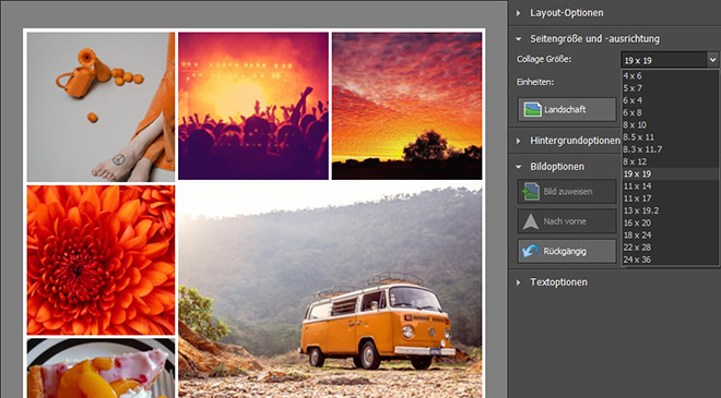 Bild, das zeigt, wie man die Größe der Collage-Leinwand anpasst