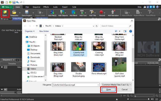 Haga clic en Abrir para agregar un video.