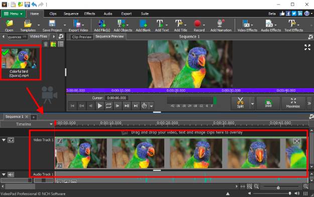 Arrastre y suelte el video a la línea de tiempo de secuencia.
